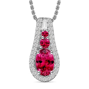 Luxoro Premium Ouro Fino Rubellite and I2 Diamond 1.11 ctw Pendant Necklace in 10K White Gold 20 Inches