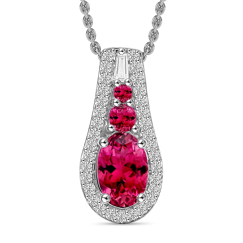Luxoro Premium Ouro Fino Rubellite and I2 Diamond 1.11 ctw Pendant Necklace in 10K White Gold 20 Inches