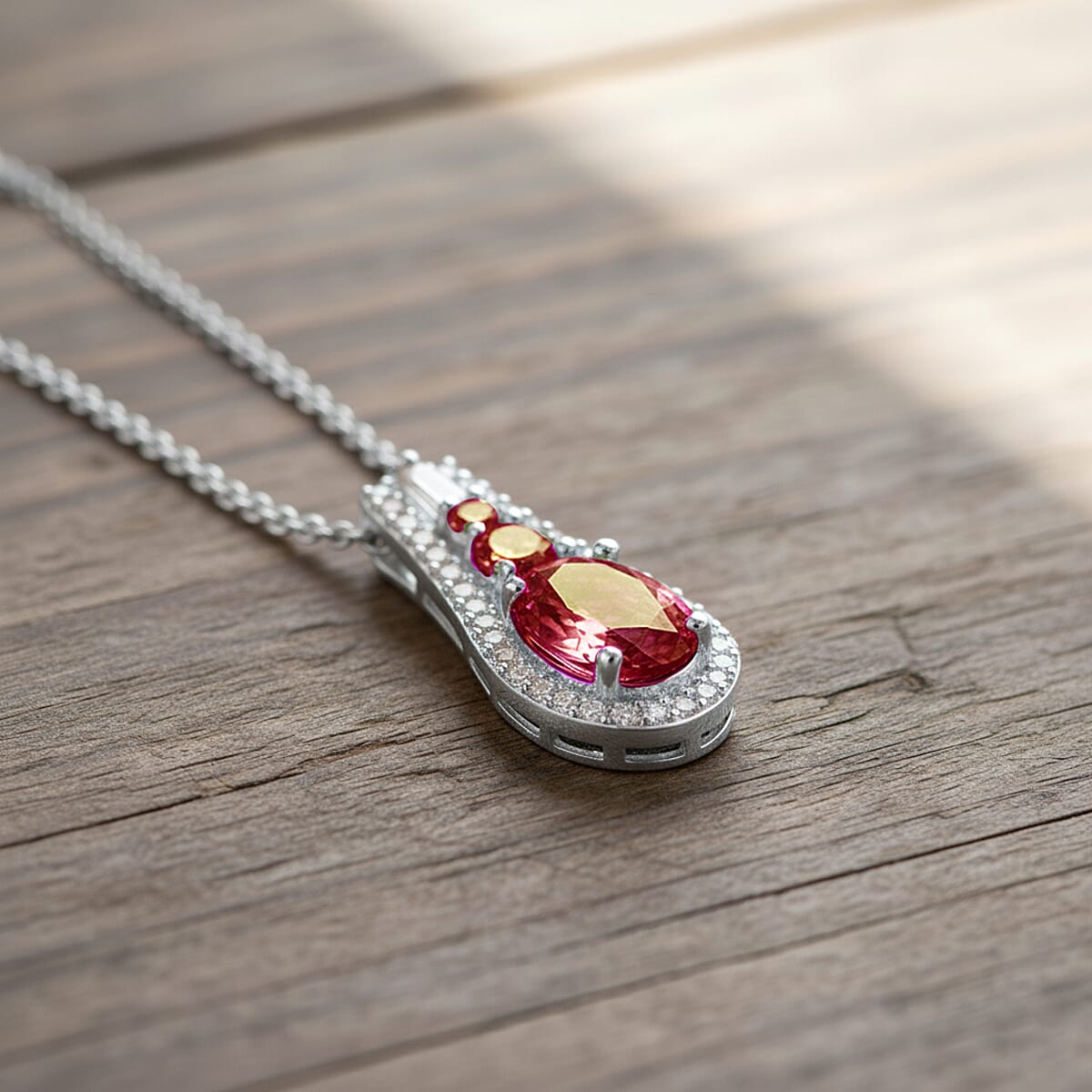 Luxoro Premium Ouro Fino Rubellite and I2 Diamond 1.11 ctw Pendant Necklace in 10K White Gold 20 Inches image number 1