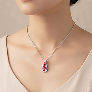 Luxoro Premium Ouro Fino Rubellite and I2 Diamond 1.11 ctw Pendant Necklace in 10K White Gold 20 Inches