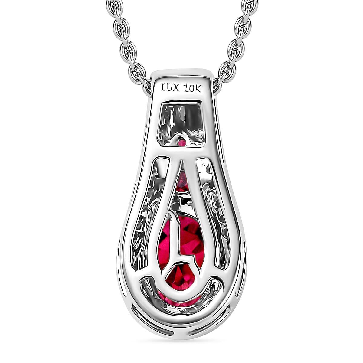 Luxoro Premium Ouro Fino Rubellite and I2 Diamond 1.11 ctw Pendant Necklace in 10K White Gold 20 Inches image number 4