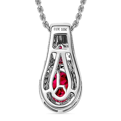 Luxoro Premium Ouro Fino Rubellite and I2 Diamond 1.11 ctw Pendant Necklace in 10K White Gold 20 Inches