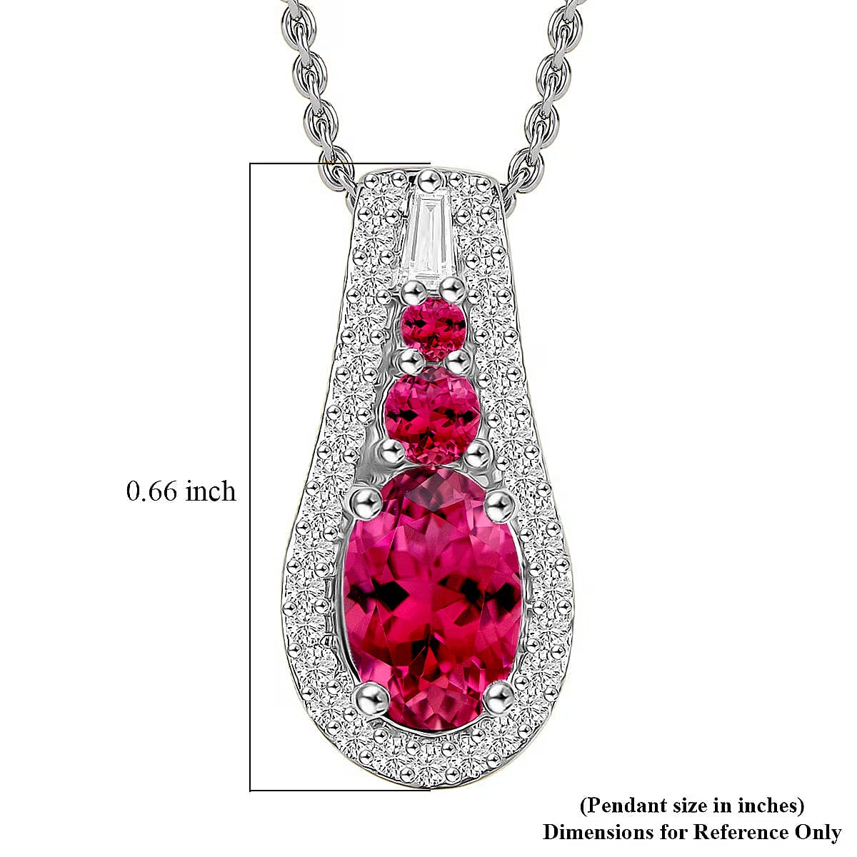 Luxoro Premium Ouro Fino Rubellite and I2 Diamond 1.11 ctw Pendant Necklace in 10K White Gold 20 Inches image number 5