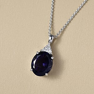 AAA Catalina Iolite, Lab Grown Diamond Art Deco Pendant Necklace in 10K White Gold 3.10 ctw (20 Inches)