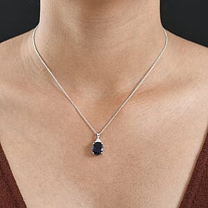 AAA Catalina Iolite, Lab Grown Diamond Art Deco Pendant Necklace in 10K White Gold 3.10 ctw (20 Inches)