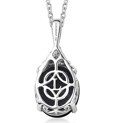AAA Catalina Iolite, Lab Grown Diamond Art Deco Pendant Necklace in 10K White Gold 3.10 ctw (20 Inches)