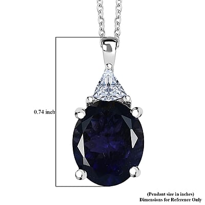 AAA Catalina Iolite, Lab Grown Diamond Art Deco Pendant Necklace in 10K White Gold 3.10 ctw (20 Inches)