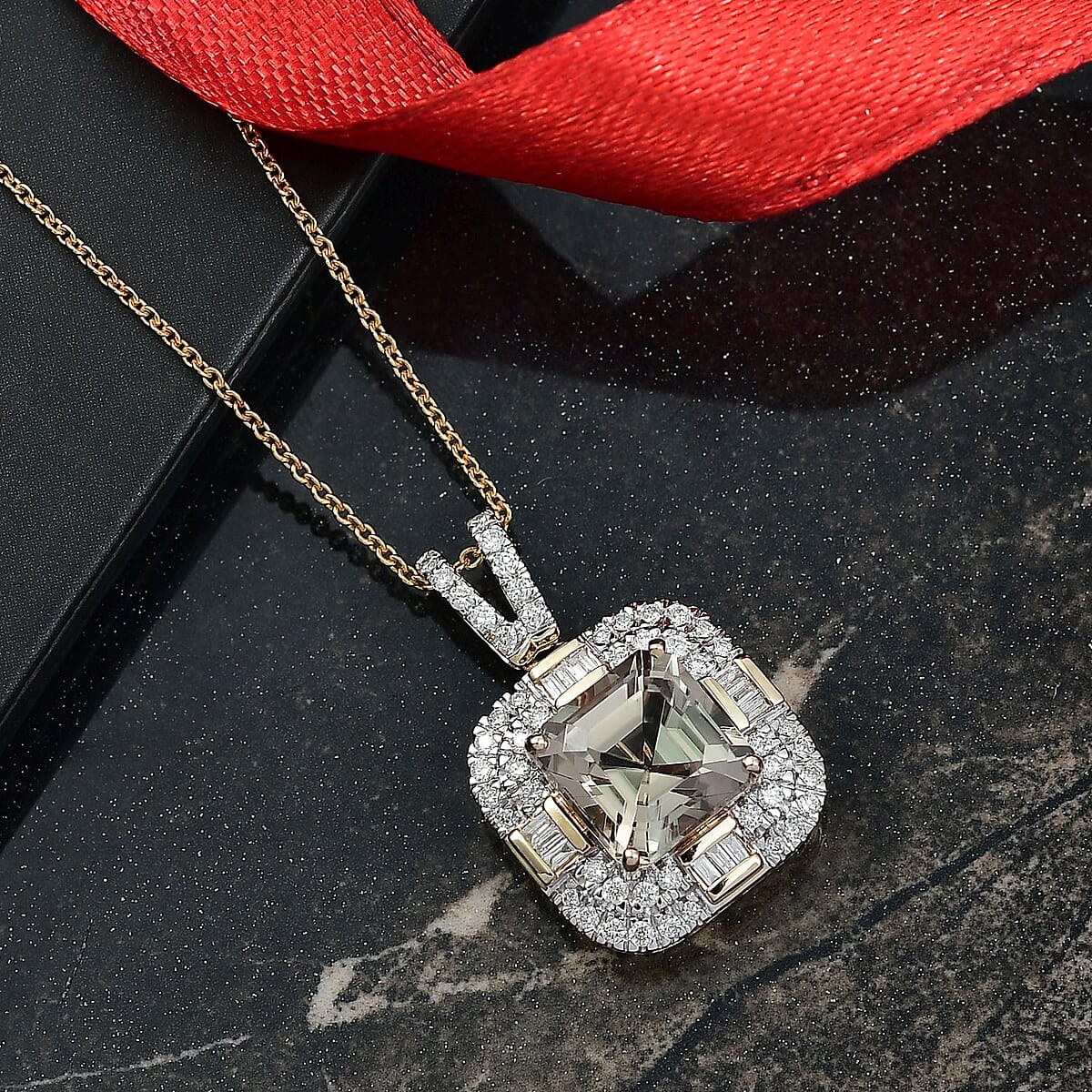 Doorbuster Luxoro AAA Turkizite and G-H I2 Diamond 4.60 ctw Dusk Majesty Pendant Necklace in 10K Yellow Gold 20 Inches image number 1