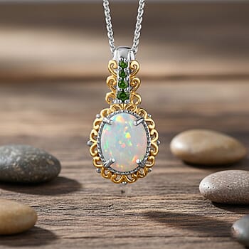 Ethiopian Welo Opal & Chrome Diopside / Rhodium Over Sterling Silver - Product card gallery slide 2 (10176710377785)