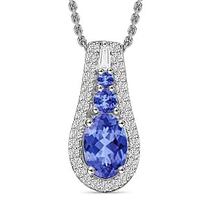 Luxoro Premium Tanzanite, Tsavorite Garnet and I2 Diamond 1.16 ctw Pendant Necklace in 10K White Gold 20 Inches