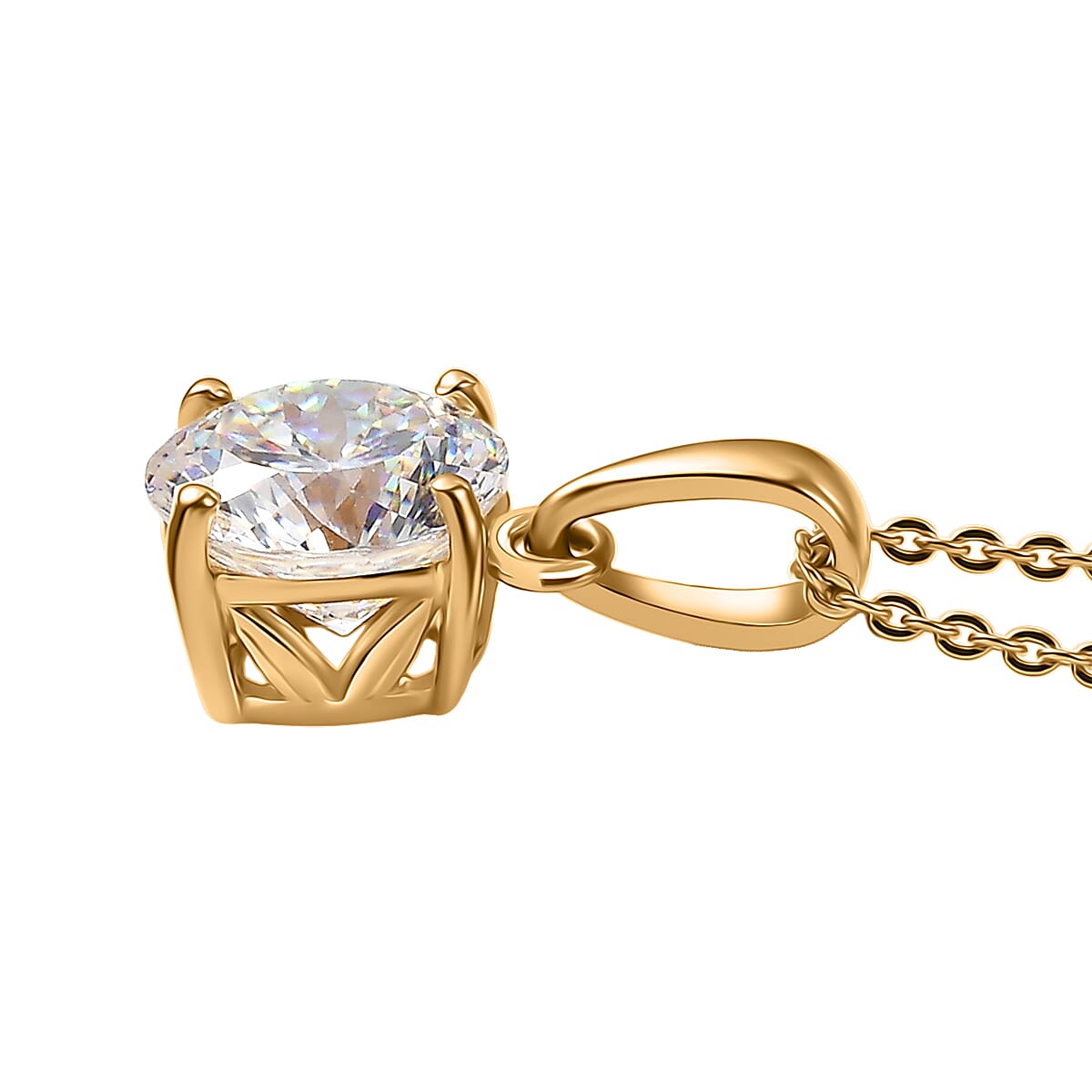 D'Joy 129 Facet Strontium Titanate 3.00 ctw Classic Solitaire Pendant Necklace in 18K Vermeil Yellow Gold Over Sterling Silver 20 Inches image number 3