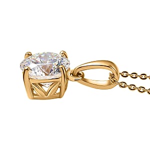 D'Joy 129 Facet Strontium Titanate 3.00 ctw Classic Solitaire Pendant Necklace in 18K Vermeil Yellow Gold Over Sterling Silver 20 Inches