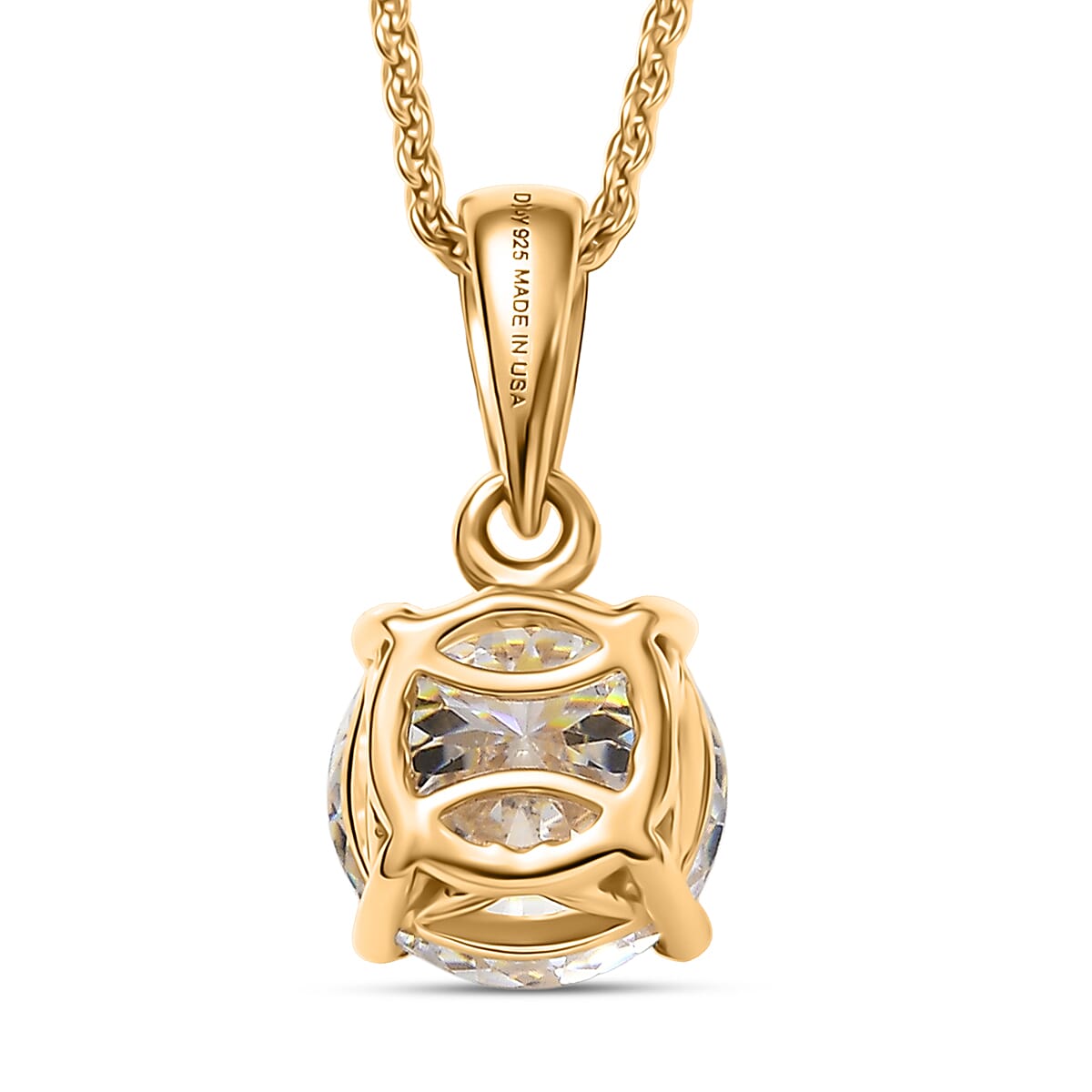 D'Joy 129 Facet Strontium Titanate 3.00 ctw Classic Solitaire Pendant Necklace in 18K Vermeil Yellow Gold Over Sterling Silver 20 Inches