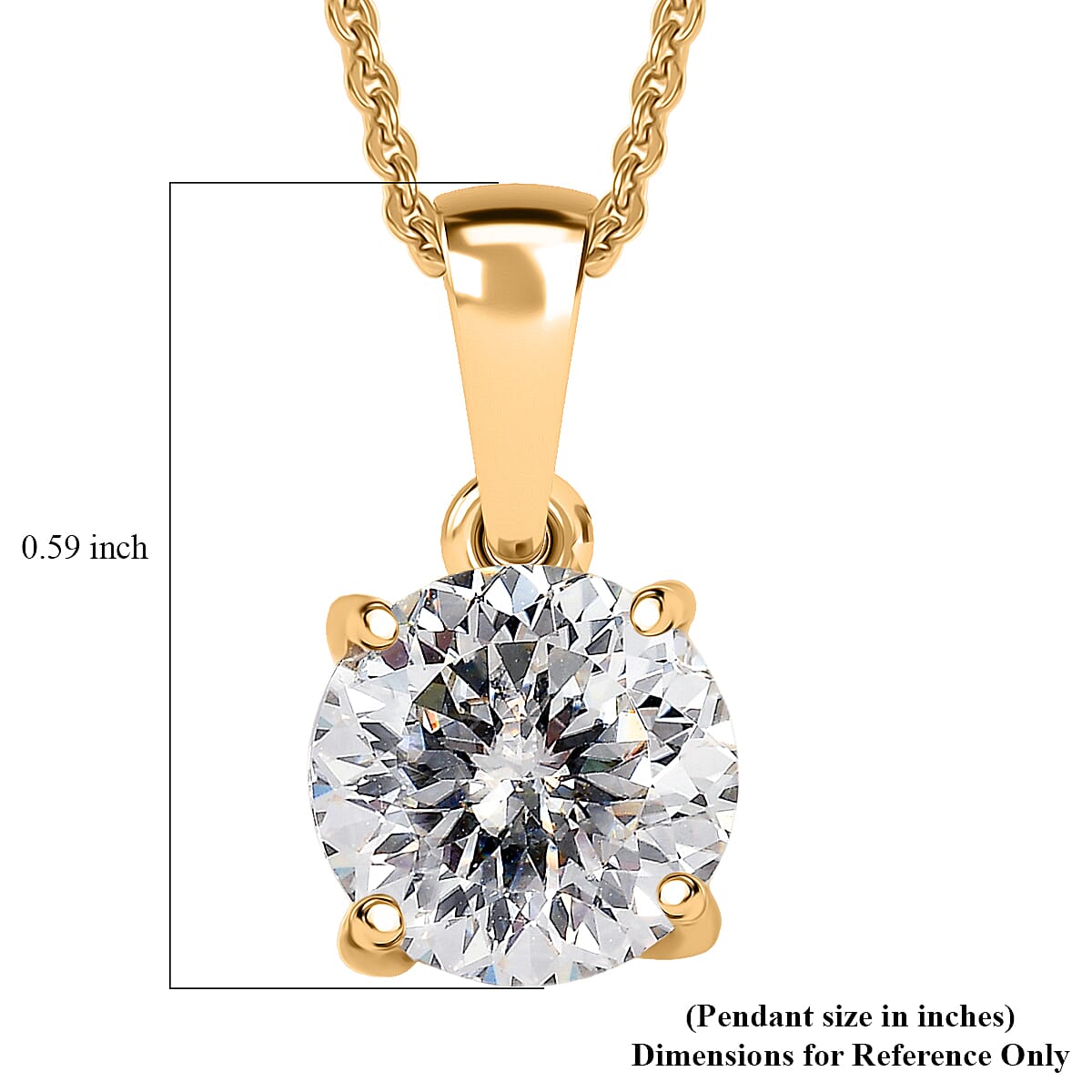 D'Joy 129 Facet Strontium Titanate 3.00 ctw Classic Solitaire Pendant Necklace in 18K Vermeil Yellow Gold Over Sterling Silver 20 Inches