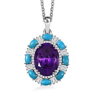 Doorbuster D'Joy African Amethyst and Multi Gemstone 12.65 ctw Sky Night Pendant Necklace in Rhodium Over Sterling Silver 20 Inches