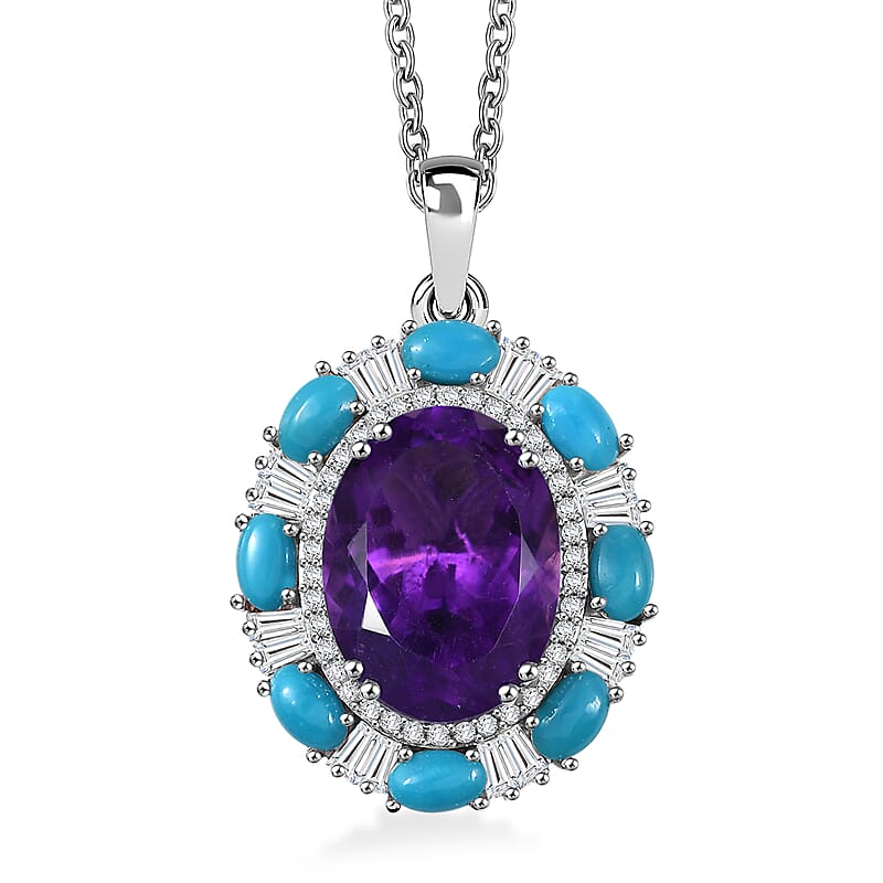  D'Joy African Amethyst and Multi Gemstone 12.65 ctw Sky Night Pendant Necklace in Rhodium Over Sterling Silver 20 Inches