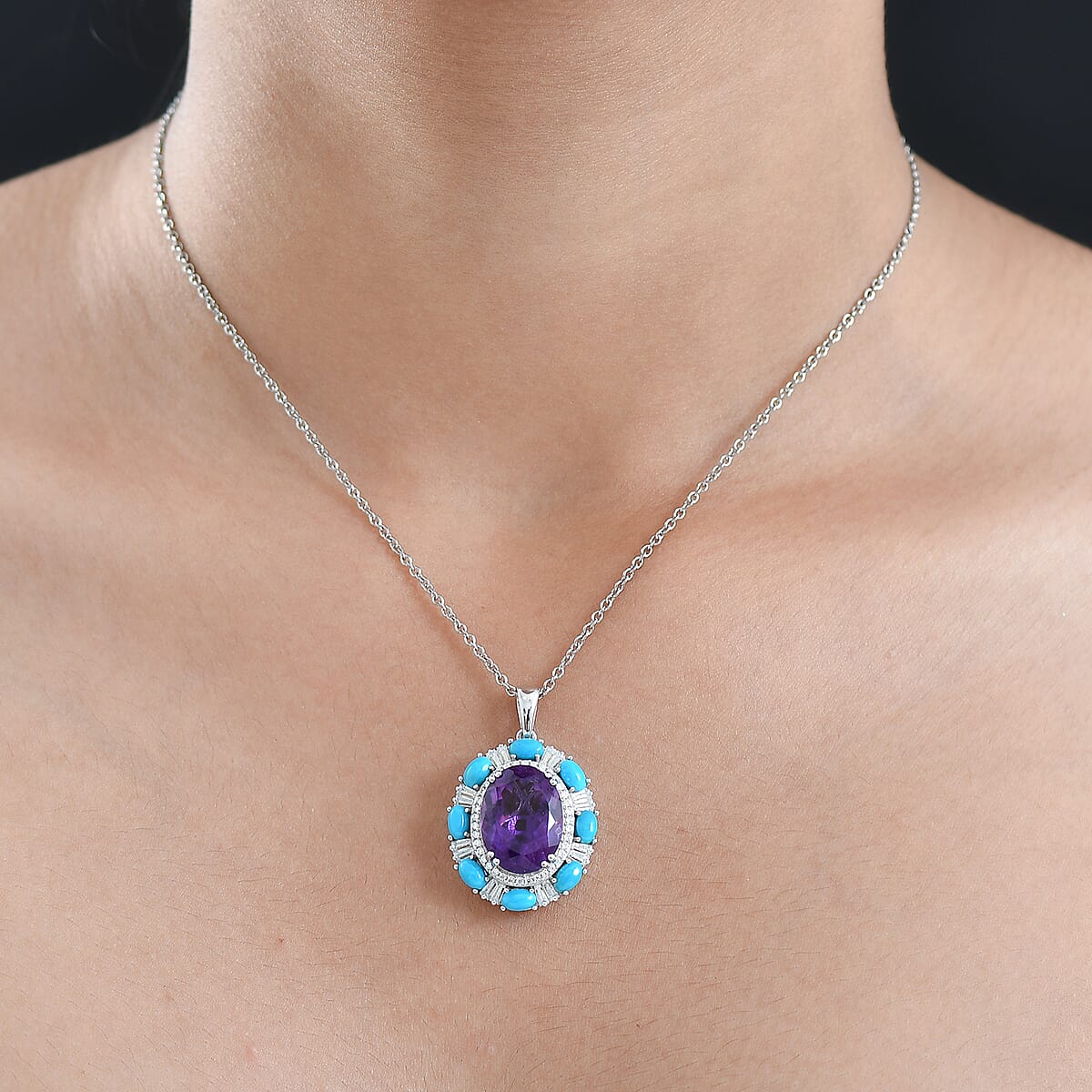 Doorbuster D'Joy African Amethyst and Multi Gemstone 12.65 ctw Sky Night Pendant Necklace in Rhodium Over Sterling Silver 20 Inches image number 2