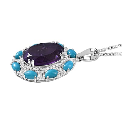  D'Joy African Amethyst and Multi Gemstone 12.65 ctw Sky Night Pendant Necklace in Rhodium Over Sterling Silver 20 Inches