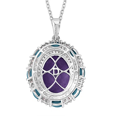  D'Joy African Amethyst and Multi Gemstone 12.65 ctw Sky Night Pendant Necklace in Rhodium Over Sterling Silver 20 Inches