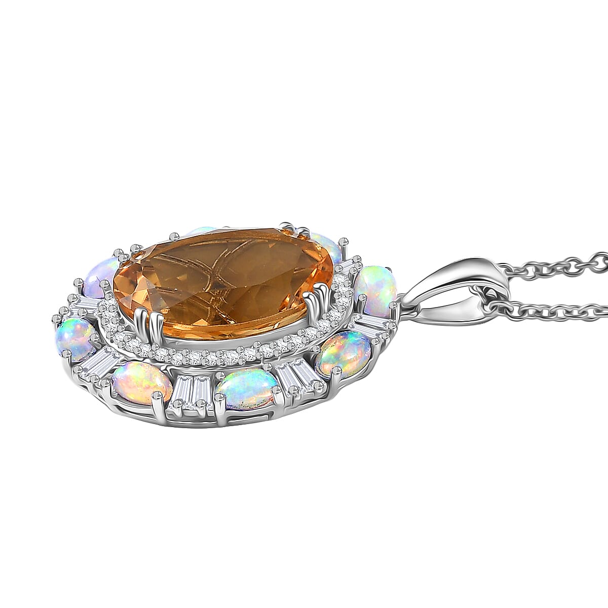 Doorbuster D'Joy Brazilian Citrine and Multi Gemstone 10.60 ctw Sky Night Pendant Necklace in Rhodium Over Sterling Silver 20 Inches image number 3