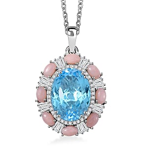 Doorbuster D'Joy Sky Blue Topaz and Multi Gemstone 15.35 ctw Sky Night Pendant Necklace in Rhodium Over Sterling Silver 20 Inches