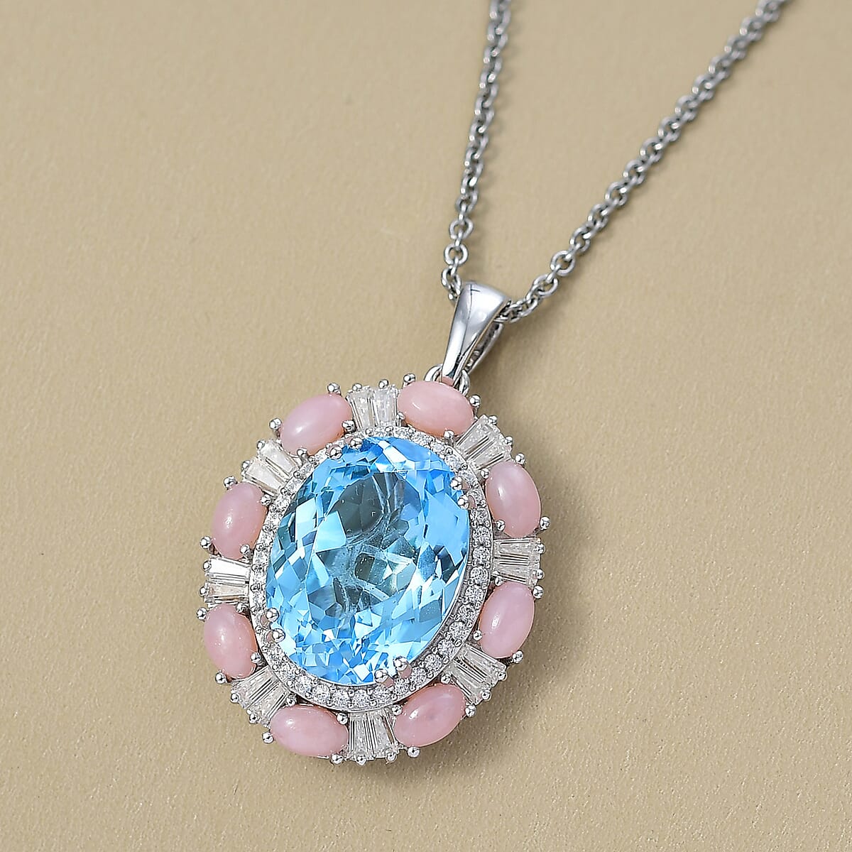 Doorbuster D'Joy Sky Blue Topaz and Multi Gemstone 15.35 ctw Sky Night Pendant Necklace in Rhodium Over Sterling Silver 20 Inches image number 1