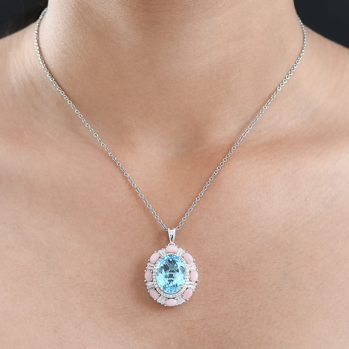 Doorbuster D'Joy Sky Blue Topaz and Multi Gemstone 15.35 ctw Sky Night Pendant Necklace in Rhodium Over Sterling Silver 20 Inches image number 2