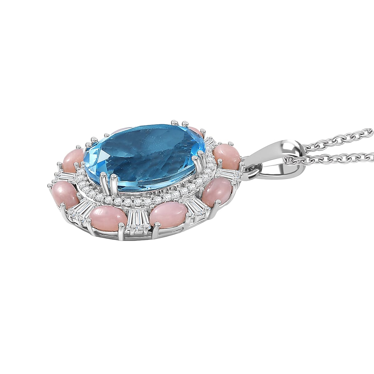 Doorbuster D'Joy Sky Blue Topaz and Multi Gemstone 15.35 ctw Sky Night Pendant Necklace in Rhodium Over Sterling Silver 20 Inches image number 3
