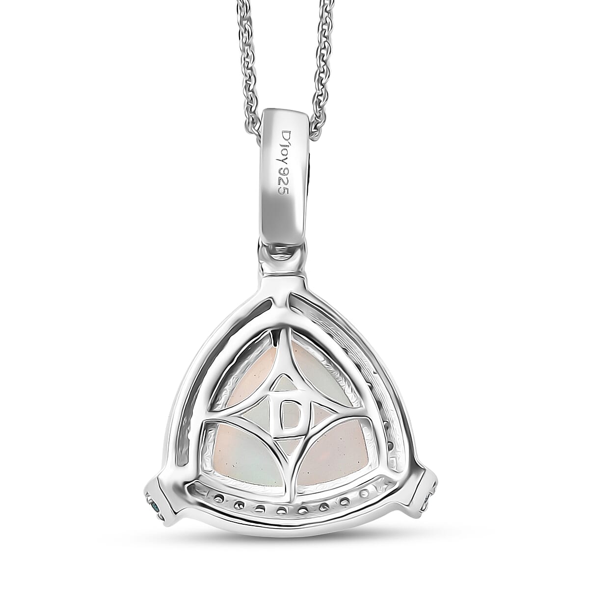 Doorbuster D'Joy Premium Ethiopian Welo Opal, Paraiba Tourmaline and Diamond 2.60 ctw Celestial Trinity Halo Pendant Necklace in Rhodium Over Sterling Silver 20 Inches image number 4