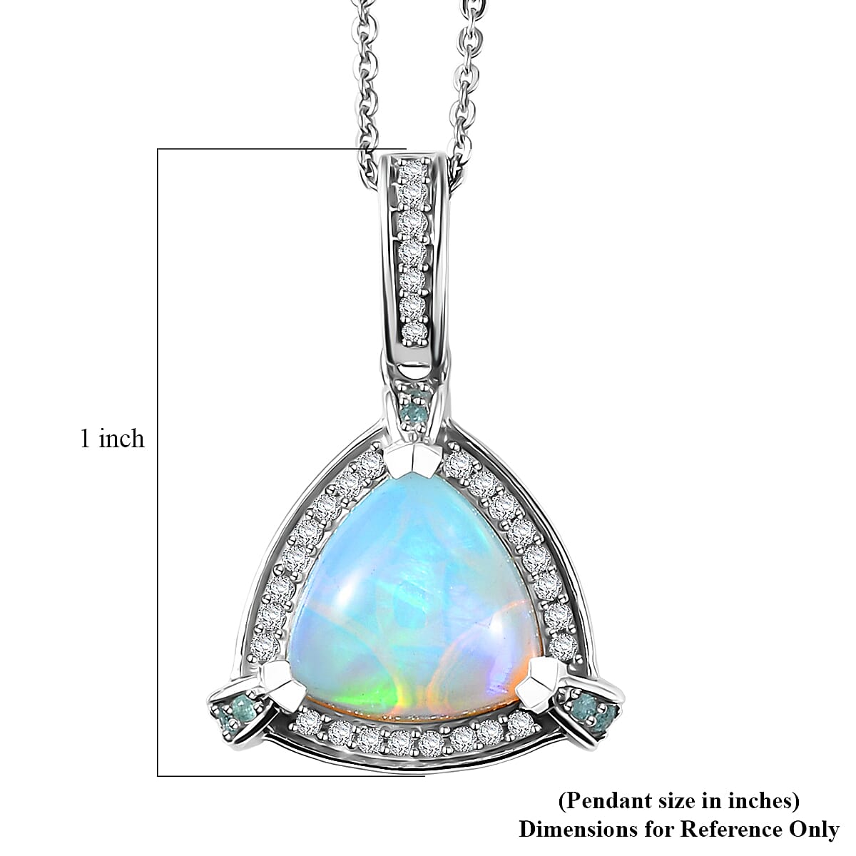 Doorbuster D'Joy Premium Ethiopian Welo Opal, Paraiba Tourmaline and Diamond 2.60 ctw Celestial Trinity Halo Pendant Necklace in Rhodium Over Sterling Silver 20 Inches image number 6