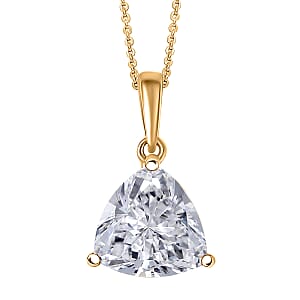 D'Joy Strontium Titanate 2.60 ctw Classic Solitaire Pendant Necklace 20 Inches in 18K Vermeil Yellow Gold Over Sterling Silver