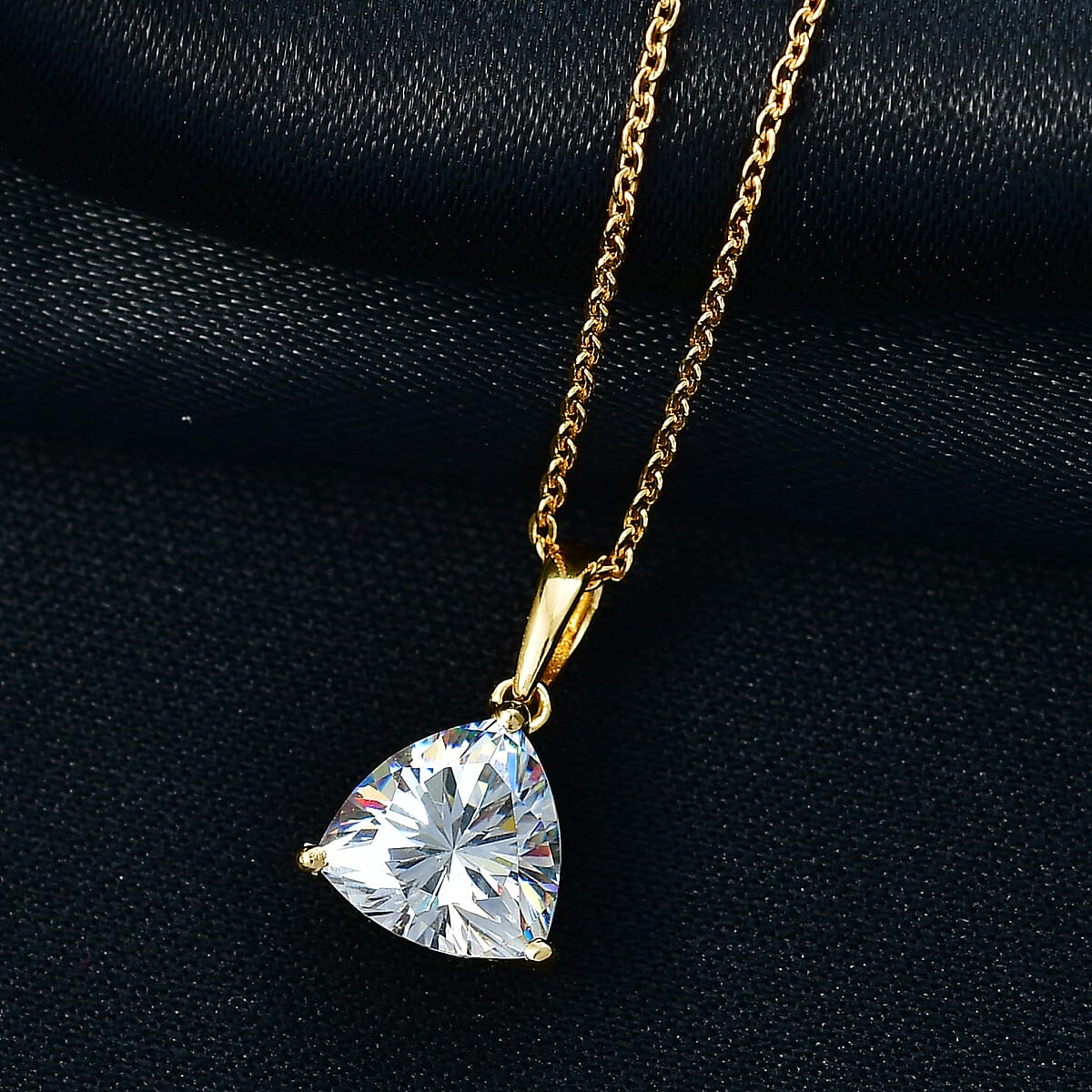 D'Joy Strontium Titanate 2.60 ctw Classic Solitaire Pendant Necklace 20 Inches in 18K Vermeil Yellow Gold Over Sterling Silver image number 1