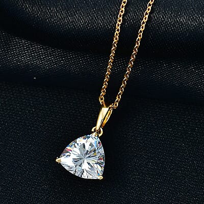 D'Joy Strontium Titanate 2.60 ctw Classic Solitaire Pendant Necklace 20 Inches in 18K Vermeil Yellow Gold Over Sterling Silver