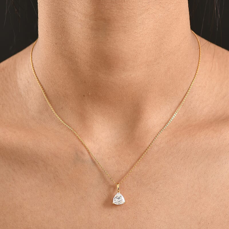 D'Joy Strontium Titanate 2.60 ctw Classic Solitaire Pendant Necklace 20 Inches in 18K Vermeil Yellow Gold Over Sterling Silver