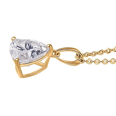 D'Joy Strontium Titanate 2.60 ctw Classic Solitaire Pendant Necklace 20 Inches in 18K Vermeil Yellow Gold Over Sterling Silver
