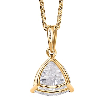 D'Joy Strontium Titanate 2.60 ctw Classic Solitaire Pendant Necklace 20 Inches in 18K Vermeil Yellow Gold Over Sterling Silver