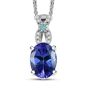 Doorbuster D'Joy Premium Tanzanite, Paraiba Tourmaline and Diamond 1.25 ctw Royal Infinity Pendant Necklace in Rhodium Over Sterling Silver 20 Inches