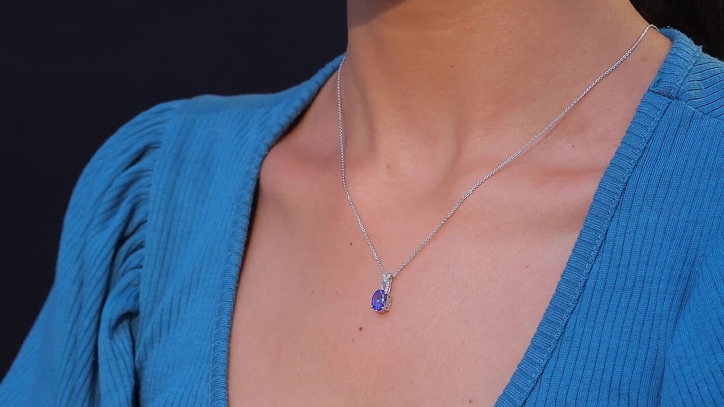D'Joy Premium Tanzanite, Paraiba Tourmaline and Diamond 1.25 ctw Royal Infinity Pendant Necklace in Rhodium Over Sterling Silver 20 Inches