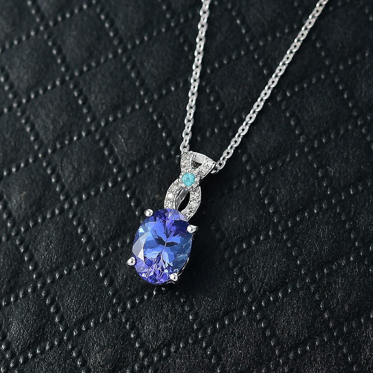 Doorbuster D'Joy Premium Tanzanite, Paraiba Tourmaline and Diamond 1.25 ctw Royal Infinity Pendant Necklace in Rhodium Over Sterling Silver 20 Inches image number 1