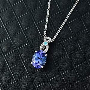 Doorbuster D'Joy Premium Tanzanite, Paraiba Tourmaline and Diamond 1.25 ctw Royal Infinity Pendant Necklace in Rhodium Over Sterling Silver 20 Inches