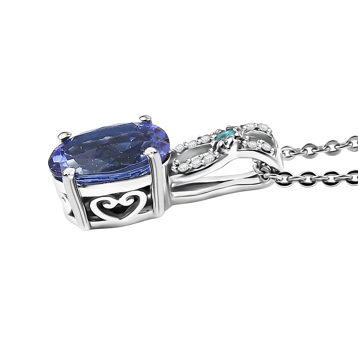 Doorbuster D'Joy Premium Tanzanite, Paraiba Tourmaline and Diamond 1.25 ctw Royal Infinity Pendant Necklace in Rhodium Over Sterling Silver 20 Inches image number 3
