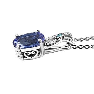 Doorbuster D'Joy Premium Tanzanite, Paraiba Tourmaline and Diamond 1.25 ctw Royal Infinity Pendant Necklace in Rhodium Over Sterling Silver 20 Inches