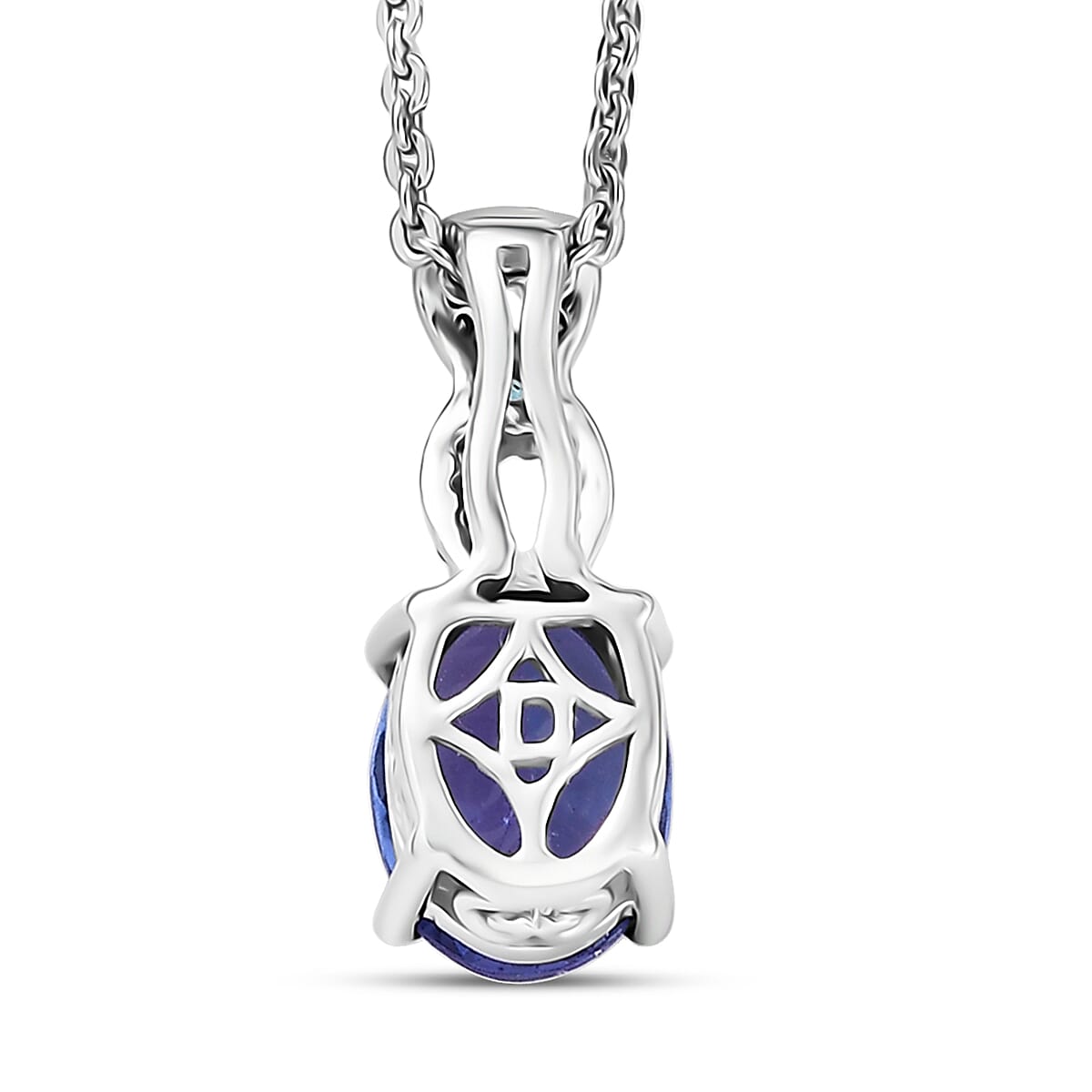 D'Joy Premium Tanzanite, Paraiba Tourmaline and Diamond 1.25 ctw Royal Infinity Pendant Necklace in Rhodium Over Sterling Silver 20 Inches