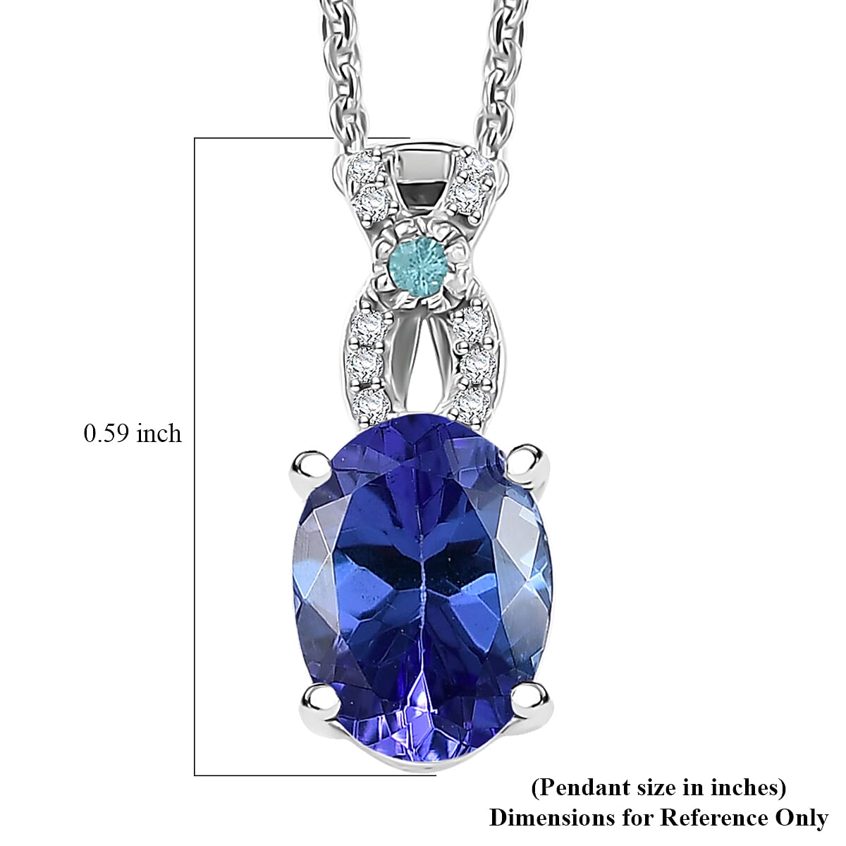 D'Joy Premium Tanzanite, Paraiba Tourmaline and Diamond 1.25 ctw Royal Infinity Pendant Necklace in Rhodium Over Sterling Silver 20 Inches
