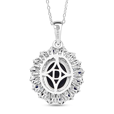 D'Joy Premium Blue Star Sapphire (DF) and Multi Gemstone 6.20 ctw Celestial Bloom Pendant Necklace in Rhodium Over Sterling Silver 20 Inches
