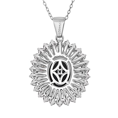 D'Joy Premium Blue Star Sapphire (DF) and Moissanite 7.70 ctw Crown of Eternity Pendant Necklace in Rhodium Over Sterling Silver 20 Inches