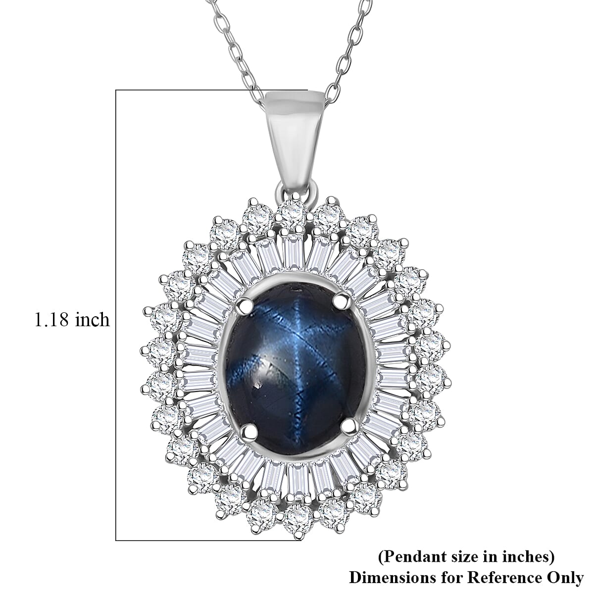 D'Joy Premium Blue Star Sapphire (DF) and Moissanite 7.70 ctw Crown of Eternity Pendant Necklace in Rhodium Over Sterling Silver 20 Inches