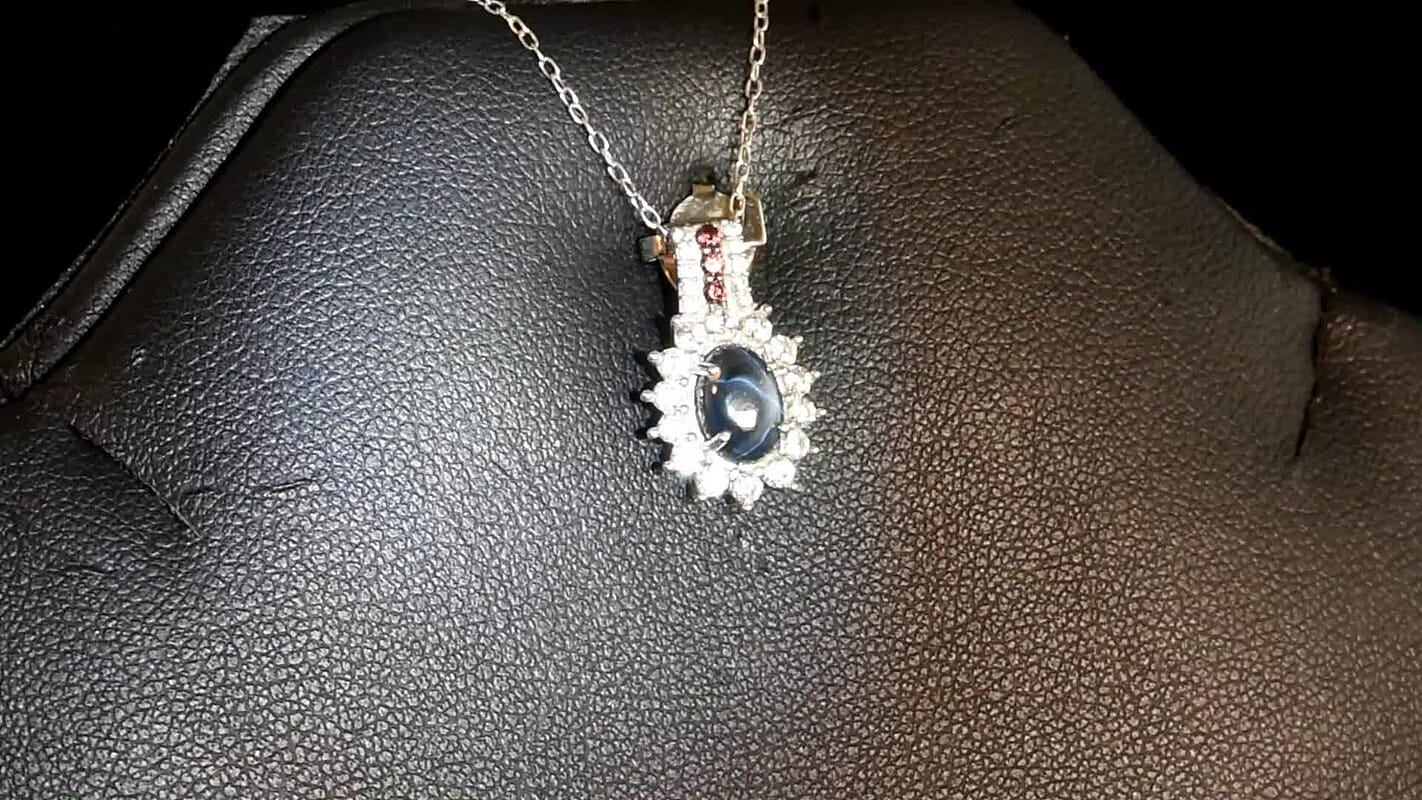 D'Joy Premium Blue Star Sapphire (DF), White and Chocolate Zircon 2.00 ctw Starfire Pendant Necklace in Rhodium Over Sterling Silver 20 Inches