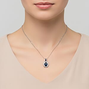 D'Joy Premium Blue Star Sapphire (DF), White and Chocolate Zircon 2.00 ctw Starfire Pendant Necklace in Rhodium Over Sterling Silver 20 Inches