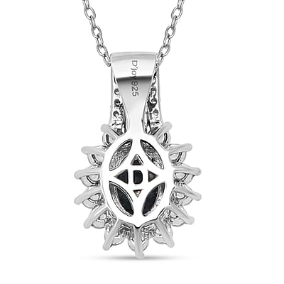 D'Joy Premium Blue Star Sapphire (DF), White and Chocolate Zircon 2.00 ctw Starfire Pendant Necklace in Rhodium Over Sterling Silver 20 Inches